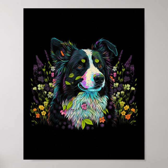 Poster Flor de Flor de Verão, Floral Border Collie (Frente)