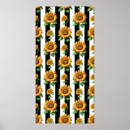 Poster Flor de girassol Black Stripes brancas
