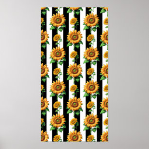 Poster Flor de girassol Black Stripes brancas