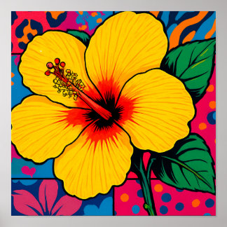 Poster Flor de Hibiscus Amarelo Tropical