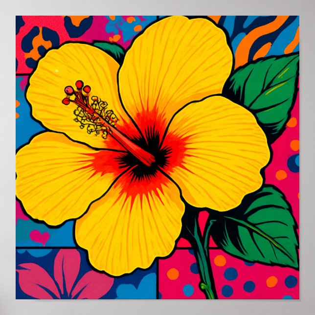 Poster Flor de Hibiscus Amarelo Tropical (Frente)