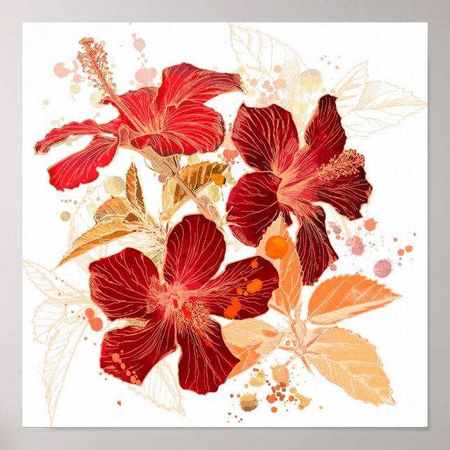Póster Flor de Hibiscus - pintura aquosa (Frente)