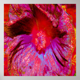Poster Flor de Hibiscus Vermelho Retro Triquete Psicodéli