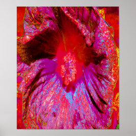 Poster Flor de Hibiscus Vermelho Retro Triquete Psicodéli