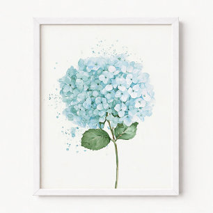 Poster Flor de Hortênsia em Aquarela Azul Pastel
