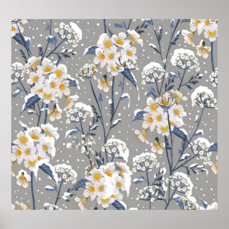 Poster Flor de inverno: Padrão Floral Delicado