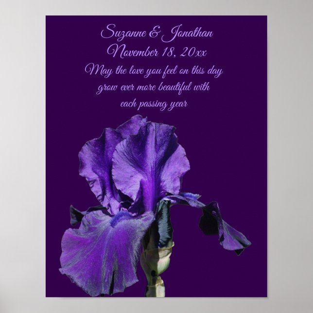 Poster Flor de Íris Roxa Personalizada Casamento  (Frente)