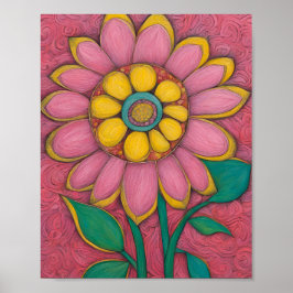 Poster Flor De Lápis De Carvão - Estrela Rosa