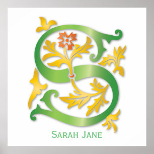 Poster Flor de lis do monograma da letra S