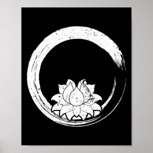 Poster Flor de Lótus Branca Vintage com Círculo Zen