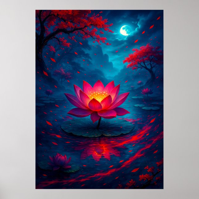 Poster Flor de Lotus brilhando sob fantasia de lua (Frente)