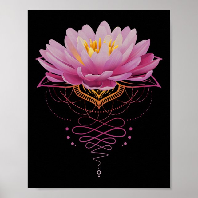 Poster Flor de Lótus Espiritual Unalome Zen Meditação Yog (Frente)