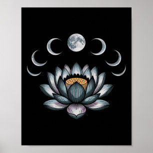 Poster Flor de Lótus Fases da Lua Zen Amante do Yoga Espi