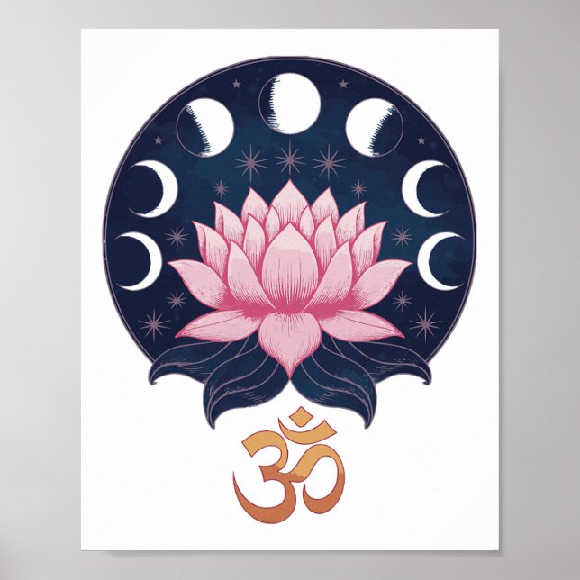 Poster Flor de Lótus Fases da Lua Zen Amante do Yoga Espi (Frente)