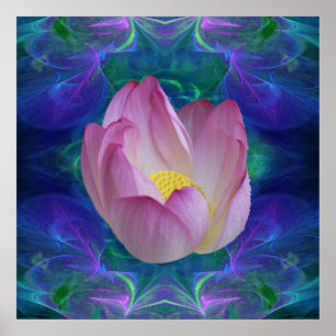 Póster Flor de lótus fractal rosa