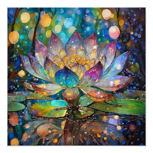 Póster Flor de Lótus Iluminada em Flor (Frente)