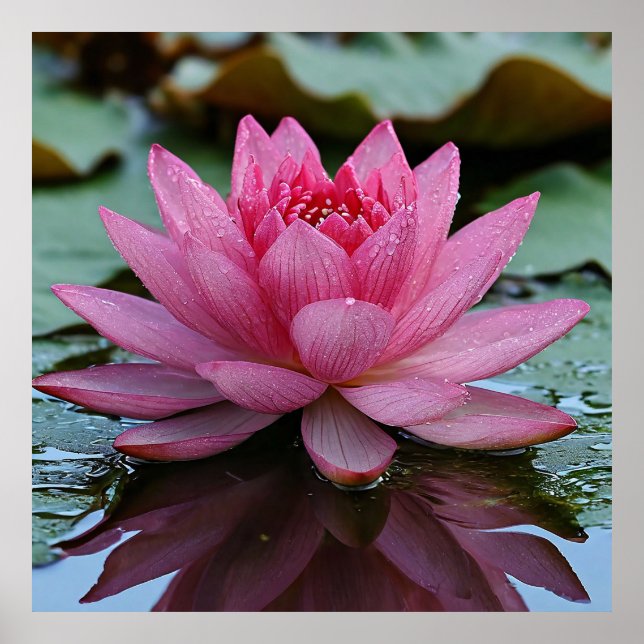 Poster Flor De Lotus Rosa Com Pétalas Vibrantes (Frente)