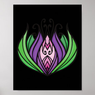 Poster Flor de Lótus Zen Roxa, Rosa e Verde 