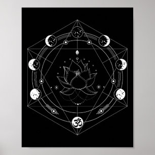 Poster Flor de Lua Lotus Negro Fases Yoga