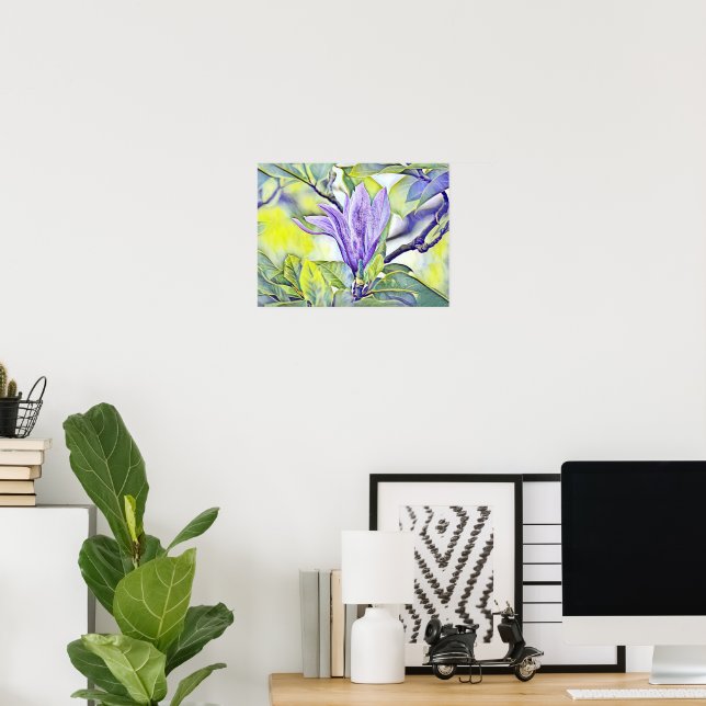 Poster Flor de magnólia púrpura moagem verde (Escritório em casa)