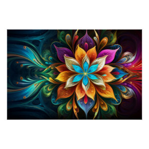 Póster Flor de Mandala Arco-íris