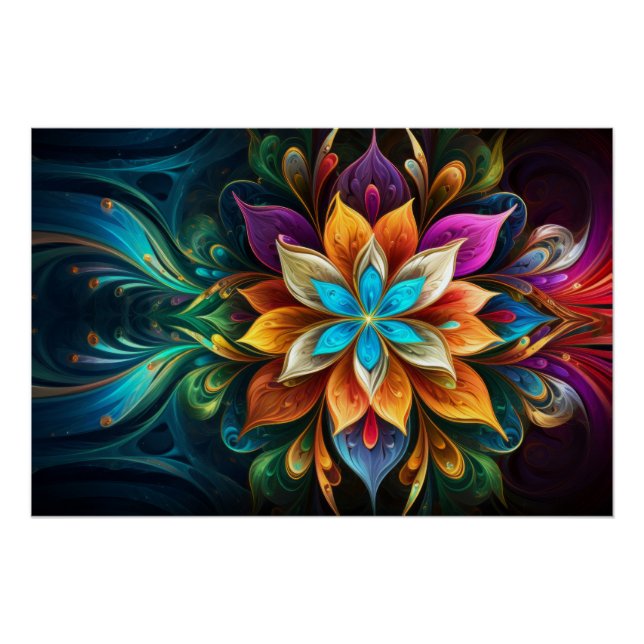 Póster Flor de Mandala Arco-íris (Frente)