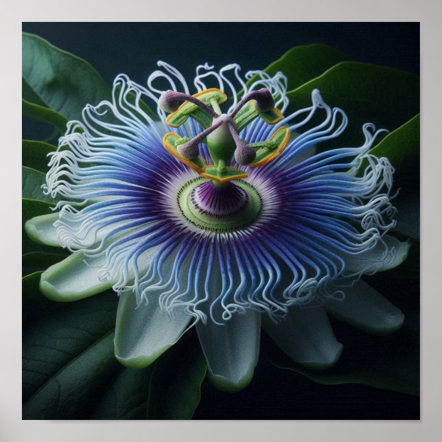 Poster Flor de Maracujá Azul Mística em Luz Dramática (Frente)