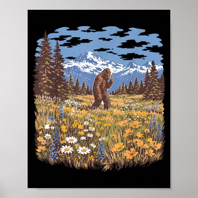Poster flor de margarida Bigfoot floresta sasquatch vinta (Frente)