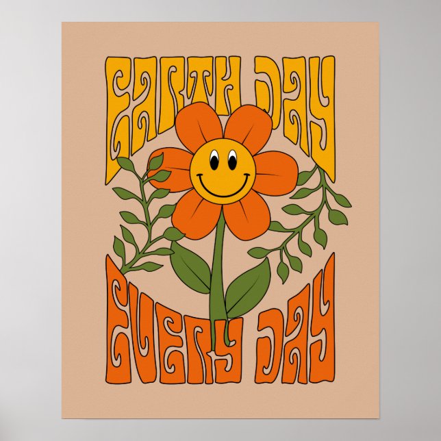 Poster Flor de margarida retrô sorridente dos anos 70 (Frente)