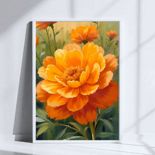 Poster Flor de Marigold   Floral Pintada aquarela Laranja