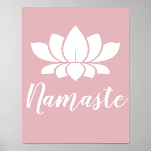 Poster Flor de Namaste Lotus branco da ioga & rosa