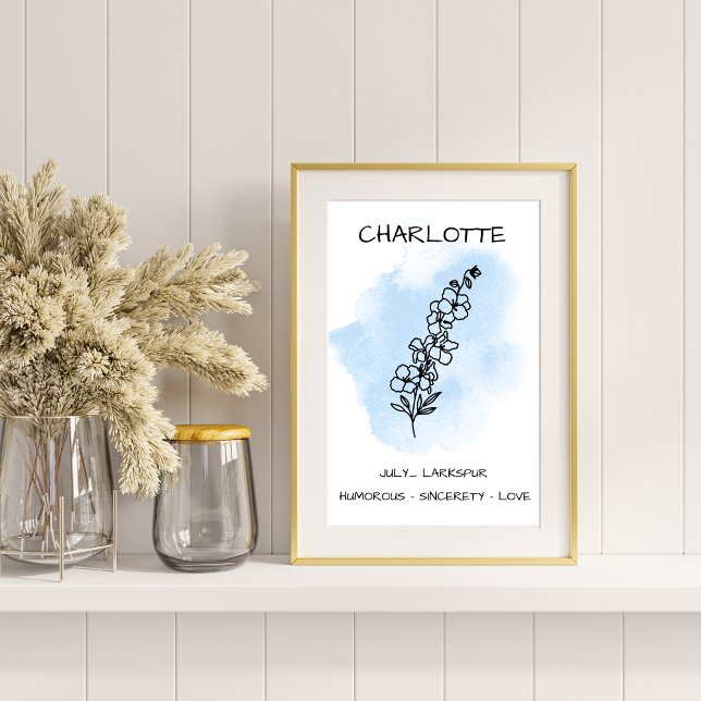 Póster Flor de Nascimento de Verão Azul Larkspur Delphini (Criador carregado)