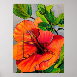 Poster Flor de Neon Hibiscus Tropical