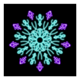 Póster Flor de néon roxa e turquesa