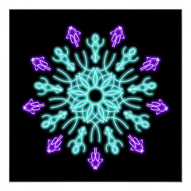 Póster Flor de néon roxa e turquesa (Frente)
