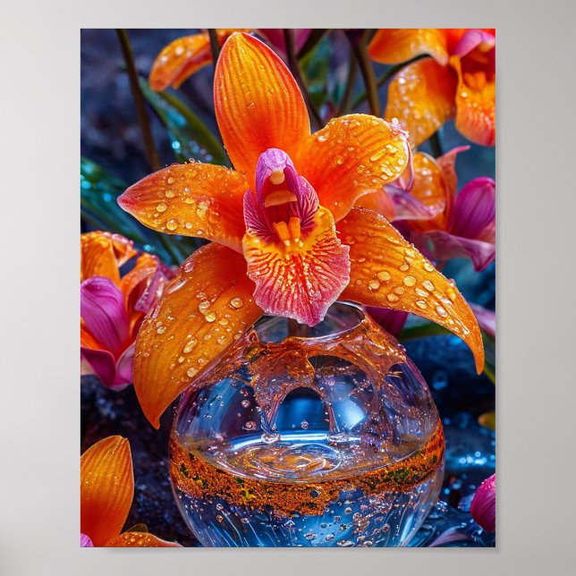 Poster flor de orquídea laranja (Frente)