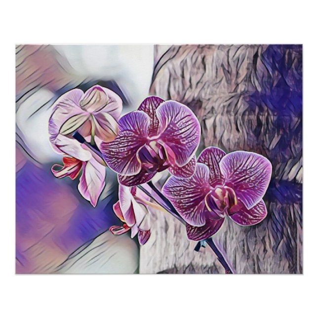 Póster Flor de orquídea roxa num quadro de madeira (Frente)