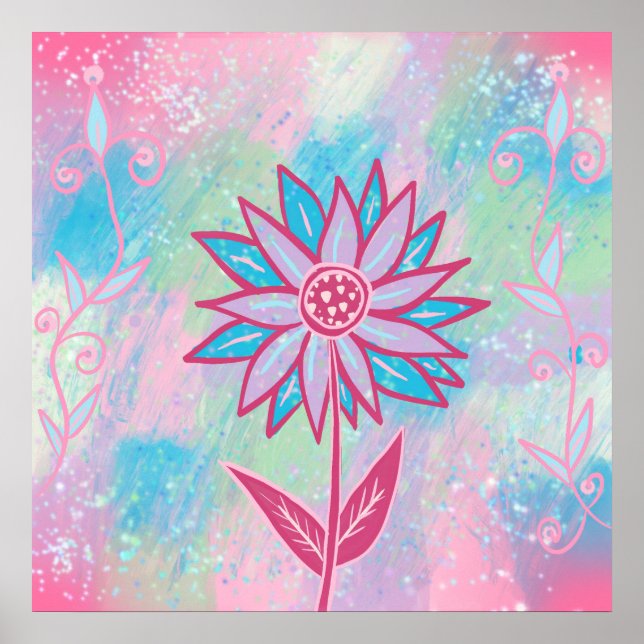 Poster Flor de Pastel Desenhada à Mão Fofa (Frente)
