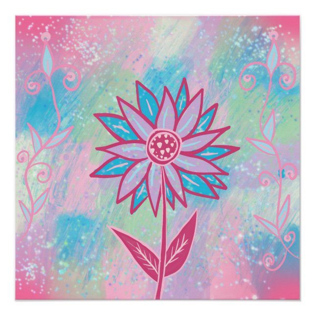 Póster Flor de Pastel, desenhado à mão, (Frente)