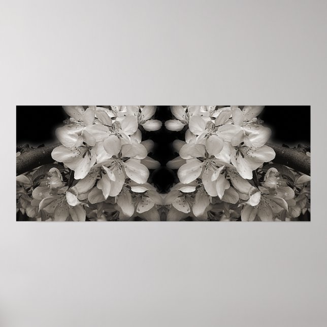 Poster Flor de Primavera Preto e Branco Espelho Abstrato (Frente)
