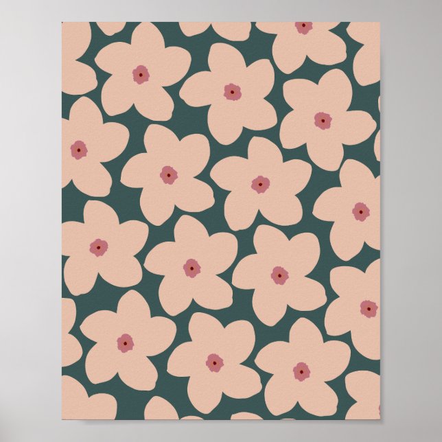 Poster Flor De Retros Verde E Pêssego (Frente)
