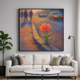 Poster Flor de Sidewalk - Estilo de Pintura de Pastel Urb