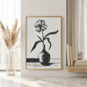 Poster Flor de Tinta Preta Minimalista