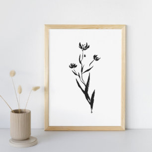 Poster Flor de Tinta: Uma Arte Floral Minimalista a Preto