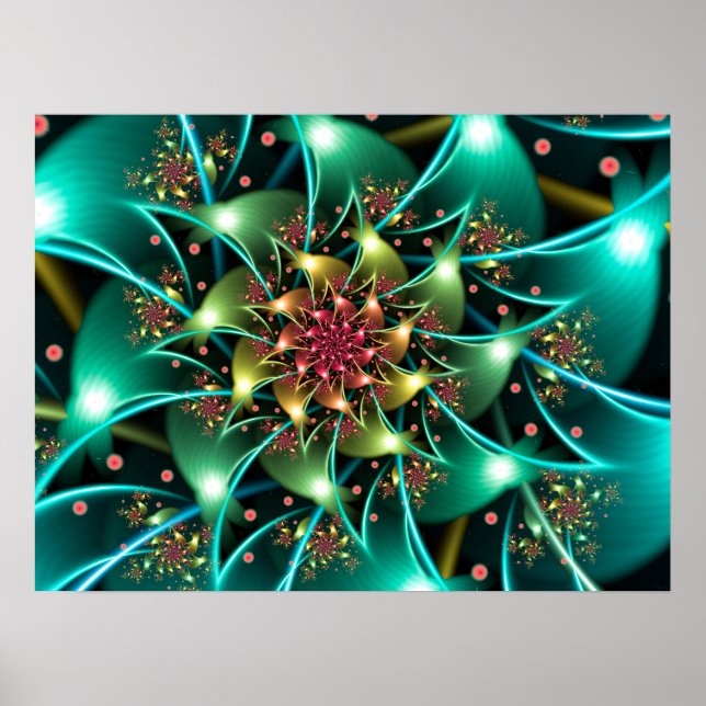 Poster Flor de Turquesa Fractal (Frente)