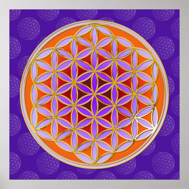 Poster Flor De Vida - Estilo De Botão Violeta Laranja (Frente)