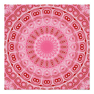 Póster Flor do Mandala Vermelho e Rosa Caleidoscópio