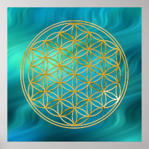 Poster Flor do ouro da vida  , ondas azul esverdeado