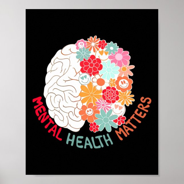 Poster Flor Doença Mental Cérebro Conscientização Sobre S (Frente)