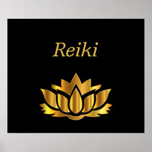 Poster Flor Dourado de Reiki Lotus